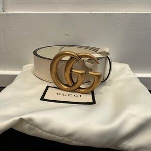 Gucci Marmont Wide Belt-Mystic White-Size: 85